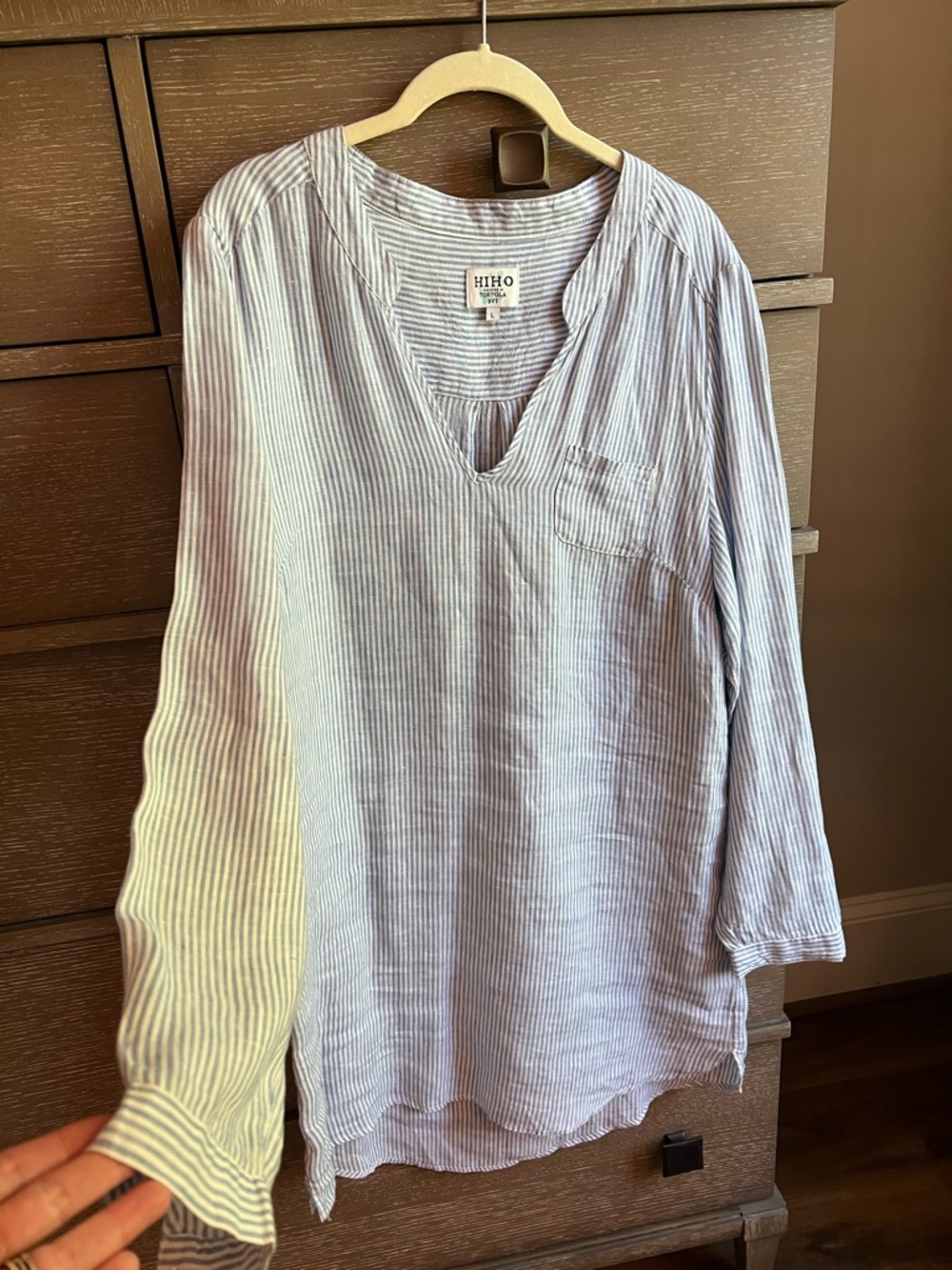 HiHo Blue Stripe Tunic Dress or Cover-up 100% linen
